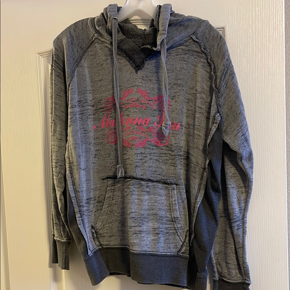 Gray Madonna Inn Hoodie with pink logo